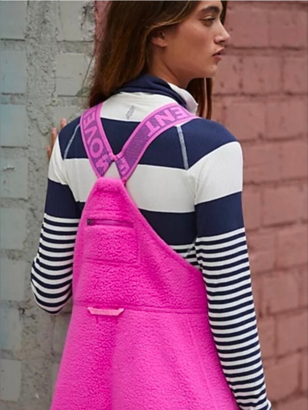 Free People FP Movement Hit The Slopes Salopette Overalls Fleece Magenta, Large - Picture 2 of 15
